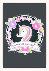 Beautiful unicorn head and inscription be unique with stars illustration  vector.