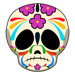 Sad colored mexican skull cartoon. Vector illustration design