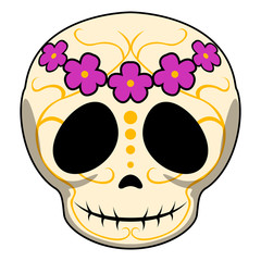 Happy colored mexican skull cartoon. Vector illustration design