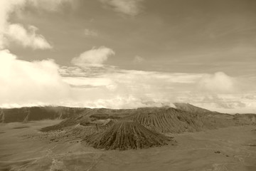 The delightful volcanic complex Bromo Tengger Semeru National Park against the background of...