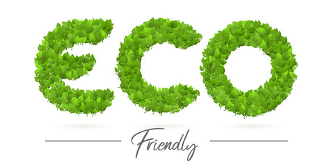 Eco friendly text label of leaf font texture