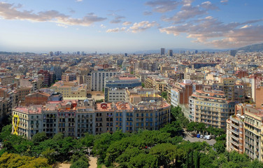 Panorama view of barcelona city in sunny summer day. Spain