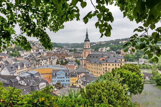 Stadtansicht der Stadtmitte von Greiz, Th&uuml;ringen, Deutschland