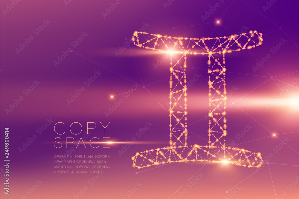 Aufkleber gemini zodiac sign wireframe polygon futuristic bokeh light frame structure and lens flare, fortune 