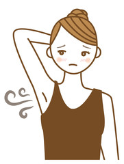 ワキガ(腋臭症)に悩む若い女性のイラスト