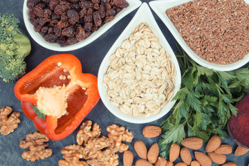 Natural healthy food good for hypertension and diabetes, nutritious eating concept
