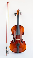 Fototapeta na wymiar Violin in white background with bow