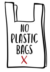 No plastic bags handwritten text title sign