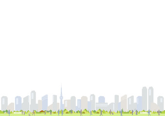 街並み　人物　イラスト