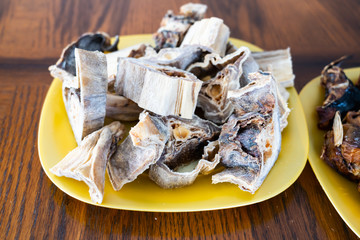 Pieces of Dried Nigerian Stockfish to prepare soups
