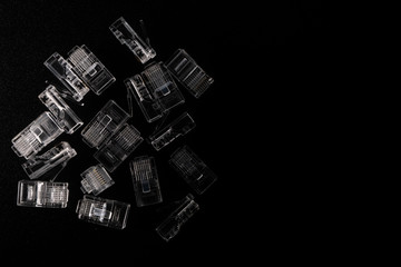 RJ-45. Top view of connectors for ethernet UTP cable