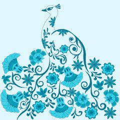 pattern with embroidered peacock and flowers