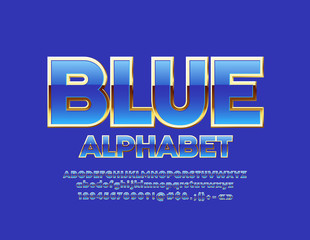Obraz premium Vector glossy Blue Font. Chic Alphabet Letters, Numbers and Symbols.