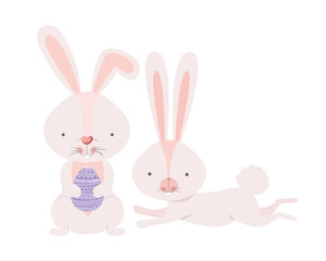 easter rabbits with egg isolated icon