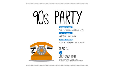 90s Party Retro Telephone Invitation Design with Where and When Details
