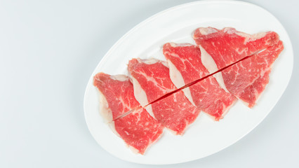 raw beef on a plate .