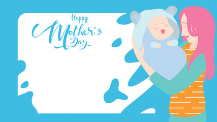 Happy mother's day banner. beautiful Mum smiling and holding healthy baby with happy. Colorful vector illustration flat design style. Flat cartoon style. Copy space for text. - vector