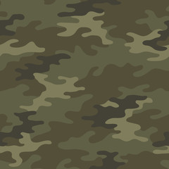 Naklejka premium Seamless camouflage pattern. Khaki texture, vector illustration. Camo print background. Abstract military style backdrop