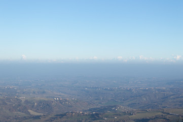 Obraz premium Beautiful view from San Marino city to hills of San Marino. Italian hills view from above