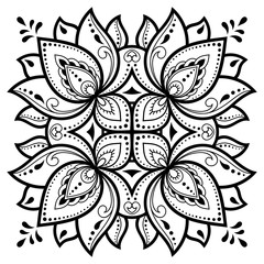 Circular pattern in form of mandala with lotus flower for Henna, Mehndi, tattoo, decoration. Decorative ornament in ethnic oriental style.
