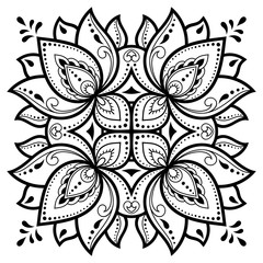 Circular pattern in form of mandala with lotus flower for Henna, Mehndi, tattoo, decoration. Decorative ornament in ethnic oriental style.