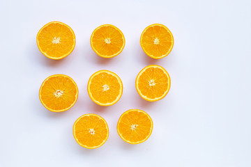 High vitamin C. Fresh orange citrus fruit on white
