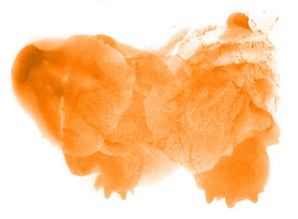 Abstract watercolor background hand-drawn on paper. Volumetric smoke elements. Orange, Turmeric color. For design, web, card, text, decoration, surfaces.