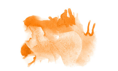 Abstract watercolor background hand-drawn on paper. Volumetric smoke elements. Orange, Turmeric color. For design, web, card, text, decoration, surfaces.