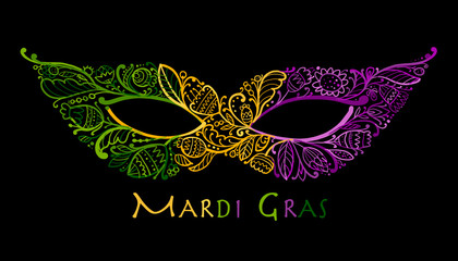 Mardi gras holiday. Greeting card design with ornate mask