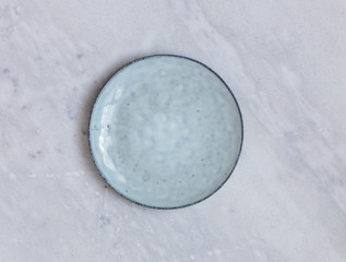 Vintage Rustic Plate on Marble Stone Background. Minimalist Style. Template for Poster Banner Cooking Baking Workshop Course. Easter Christmas Concept