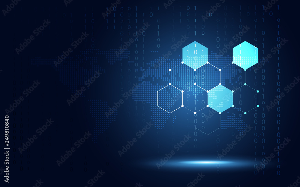 Aufkleber futuristic blue hexagon honeycomb abstract technology background. artificial intelligence digital tr