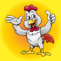 Vector illustration, happy chicken or rooster as a symbol or mascot.