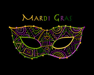 Mardi gras holiday. Greeting card design with ornate mask