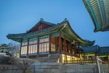 Korean traditional palace at night