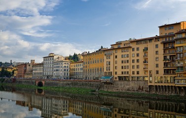 Florence, Italy - view over Arno River in Florence, Italy. Florence architecture.
