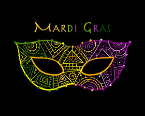 Mardi gras holiday. Greeting card design with ornate mask © Kudryashka