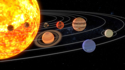 Solar system with orbit rings. 3D rendering, elements of this image furnished by NASA © josephsjacobs