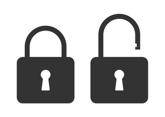 Icons flat closed lock and open lock. Symbols vector security. Isolated symbol on white background