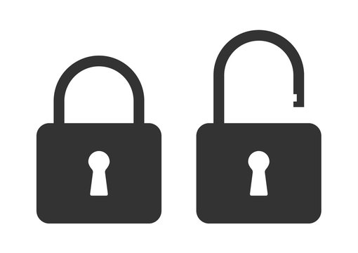 Icons flat closed lock and open lock. Symbols vector security. Isolated symbol on white background