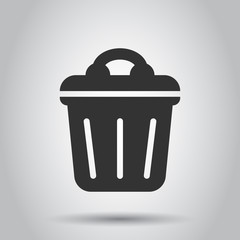 Trash bin garbage icon in flat style. Trash bucket vector illustration on white background. Garbage basket business concept.