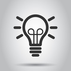 Light bulb icon in flat style. Lightbulb vector illustration on white background. Lamp idea business concept.