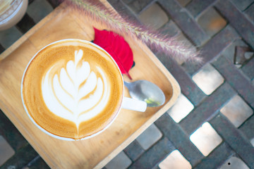 Hot coffee in a glass, put on the table