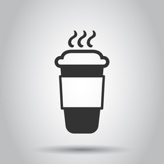 Coffee, tea cup icon in flat style. Coffee mug vector illustration on white background. Drink business concept.