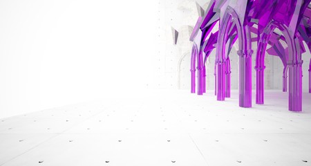 Abstract  concrete gothic interior with glass. 3D illustration and rendering.