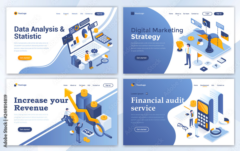 Poster flat modern design of website template - business and strategy set