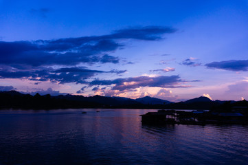 sun set at lake Moutain view