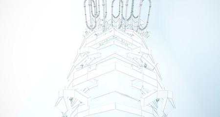 Abstract drawing white gothic interior multilevel public space with window. 3D illustration and rendering.