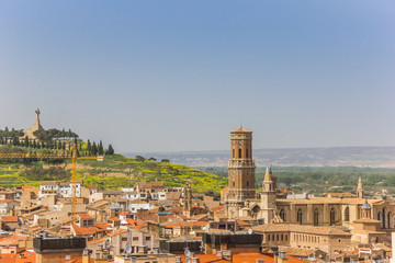 Fototapeta na wymiar Cathedral tower in the skyline of Tudela, Spain