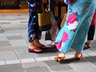 Nihonbashi Tokyo,Japan/Aug 19,2018:scenary of yukata weared girls