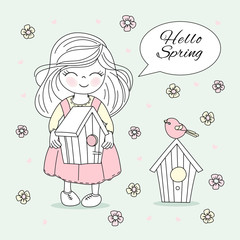 SPRING TIME Bloom Nature Season Cartoon Vector Illustration Set for Print, Fabric and Decoration.